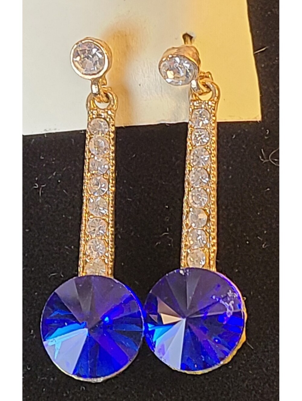 I Am Kira Gold-Tone Dangle Earrings  Royal Blue Round Crystal Base Pave Jewelry